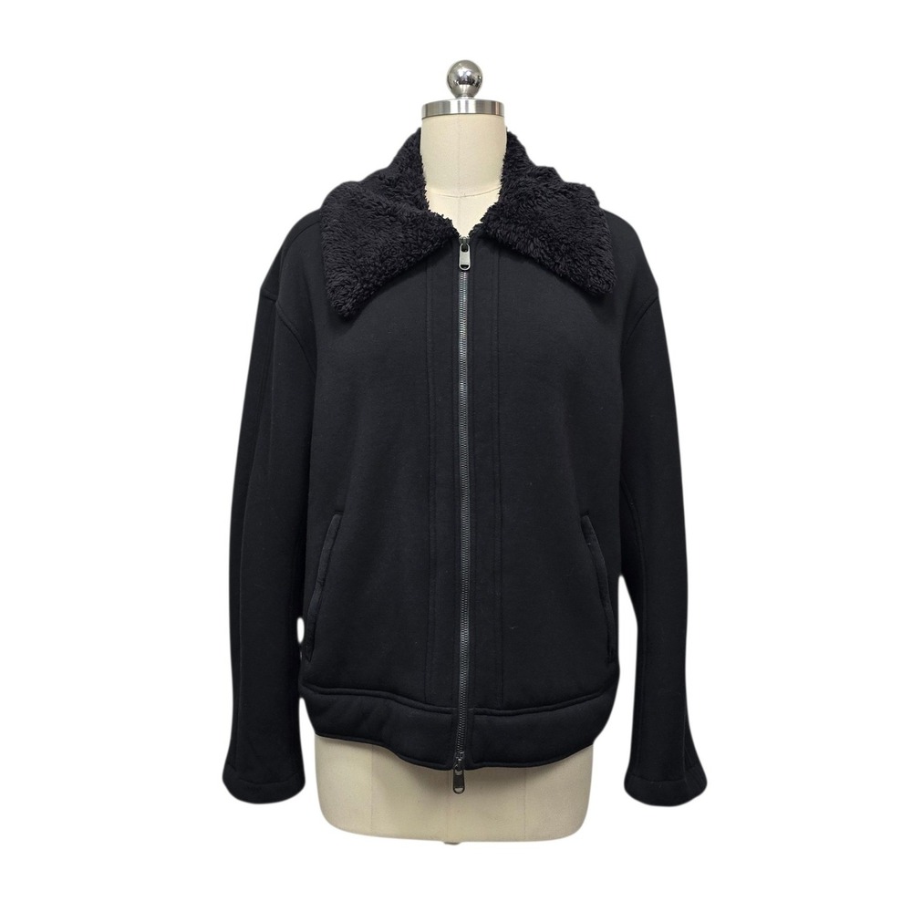 Athleta Womens Black Sherpa Collar Full Zip Bomber Jacket Size Large Tall L/T